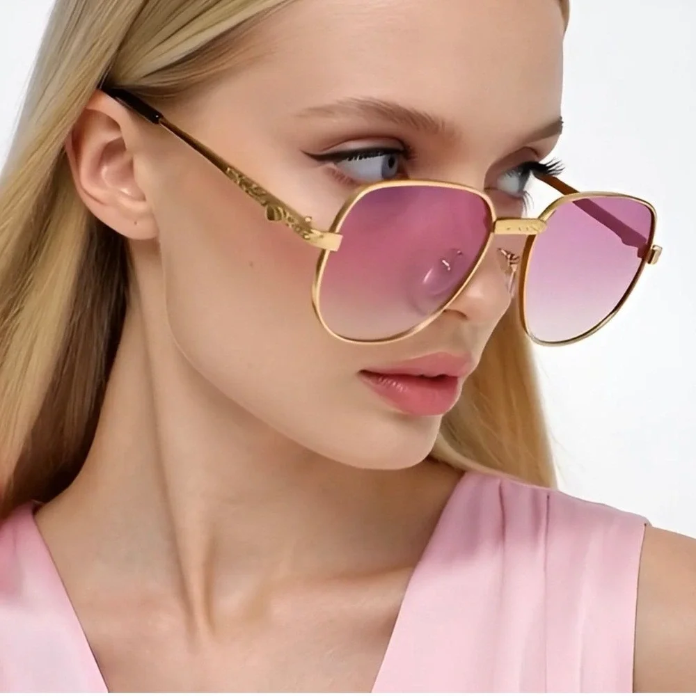 Purple Gradient Aviator Sunglasses Gold Filigree Frame Oversized Women‎ Eyewear
